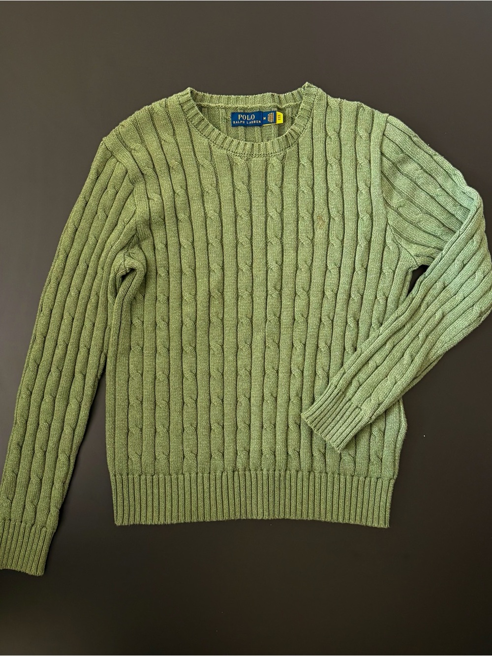 Polo by Ralph Lauren Olive Green Cable Crewneck Sweater